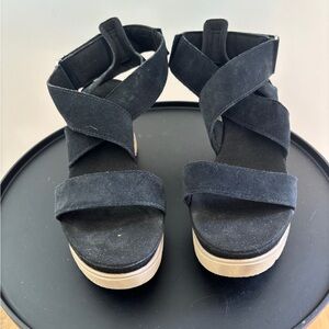 Ugg Black Suede Strappy Espadrille Platform Sandals